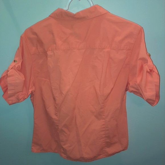 L.L. Bean womens size large peach colored Short Sleeve Button Down EUC - Picture 5 of 7